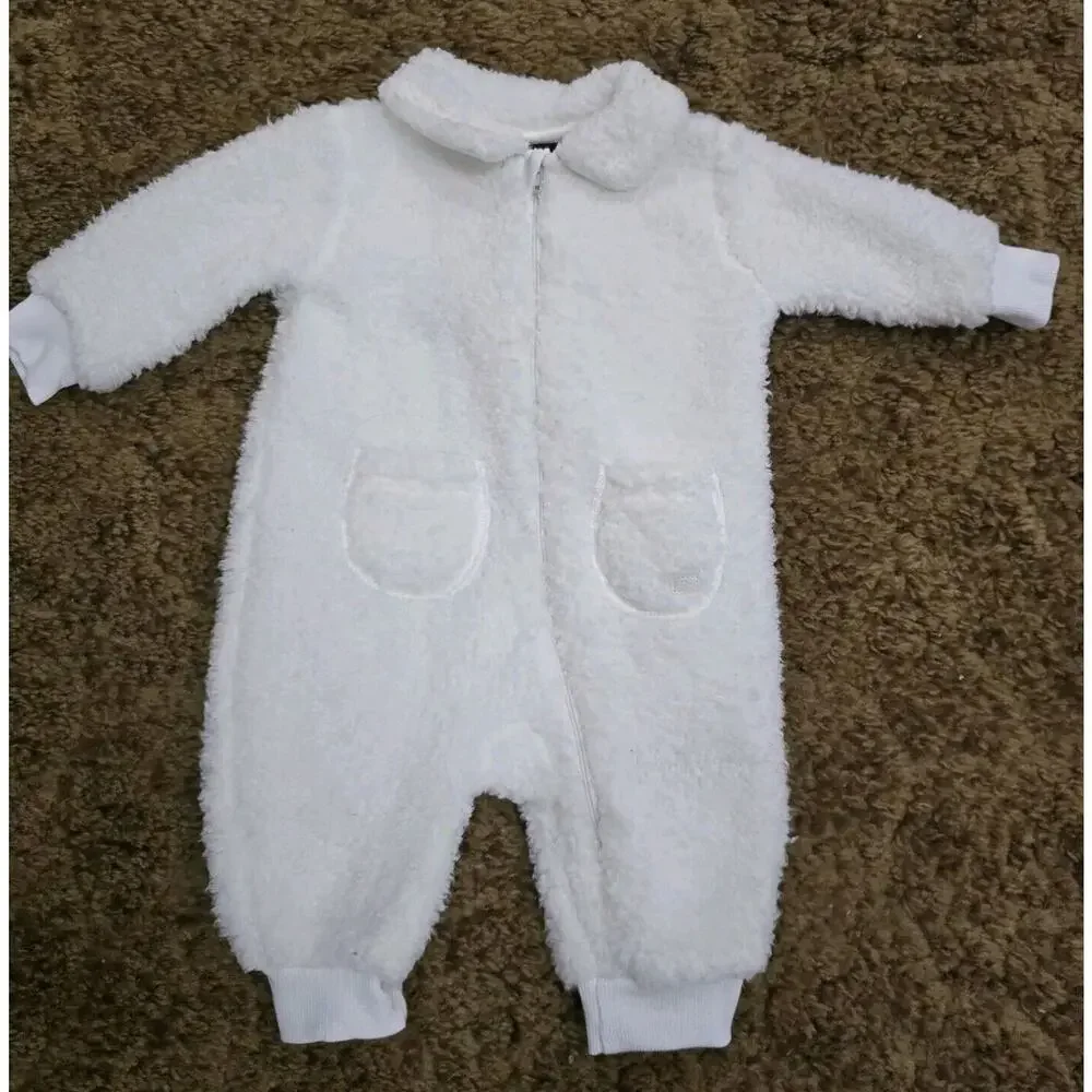7 For All Mankind Infant Bodysuit White Sherpa Fleece Zipper Garage Guard Unisex